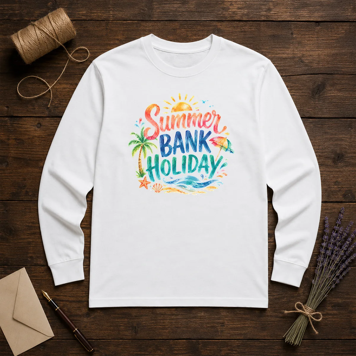 Nice Watercolor Summer Bank Holiday Beach Palm Starfish Shirt - Image 5