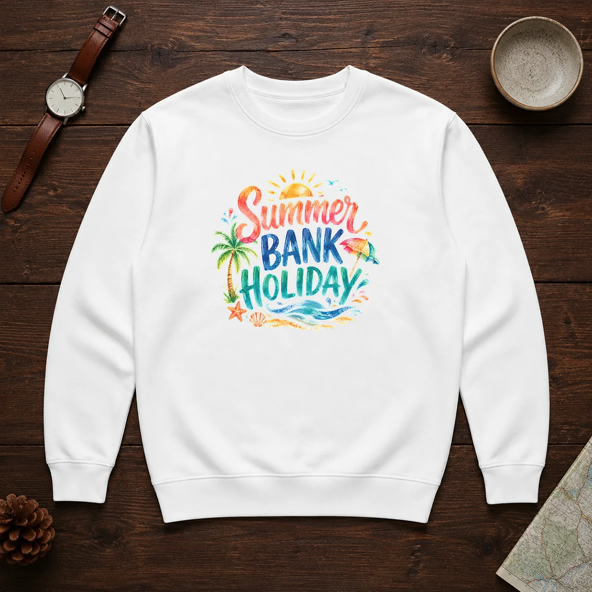 Nice Watercolor Summer Bank Holiday Beach Palm Starfish Sweater