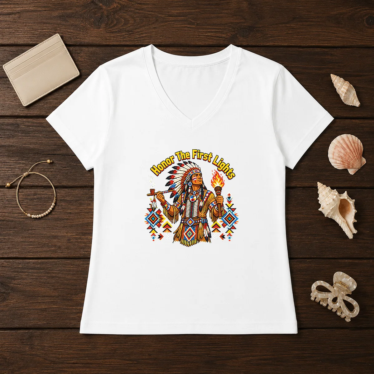 Official Indigenous Peoples Day Pixel Pride V-Neck Shirt Official Indigenous Peoples Day Pixel Pride V-Neck Shirt