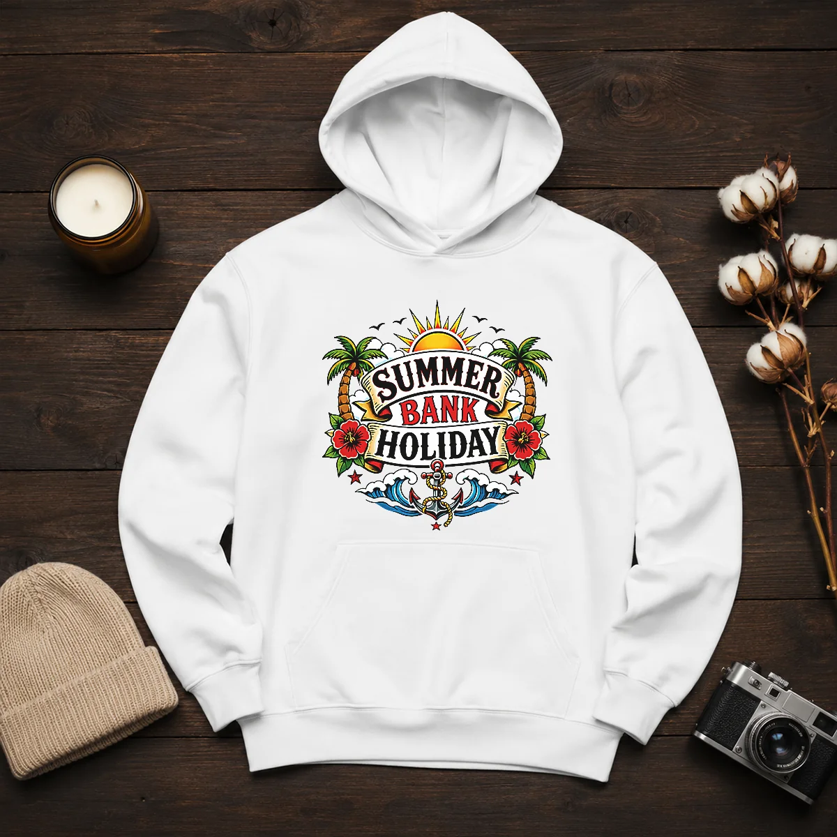 Official Traditional Tattoo Summer Bank Holiday Anchor Hibiscus Hoodie