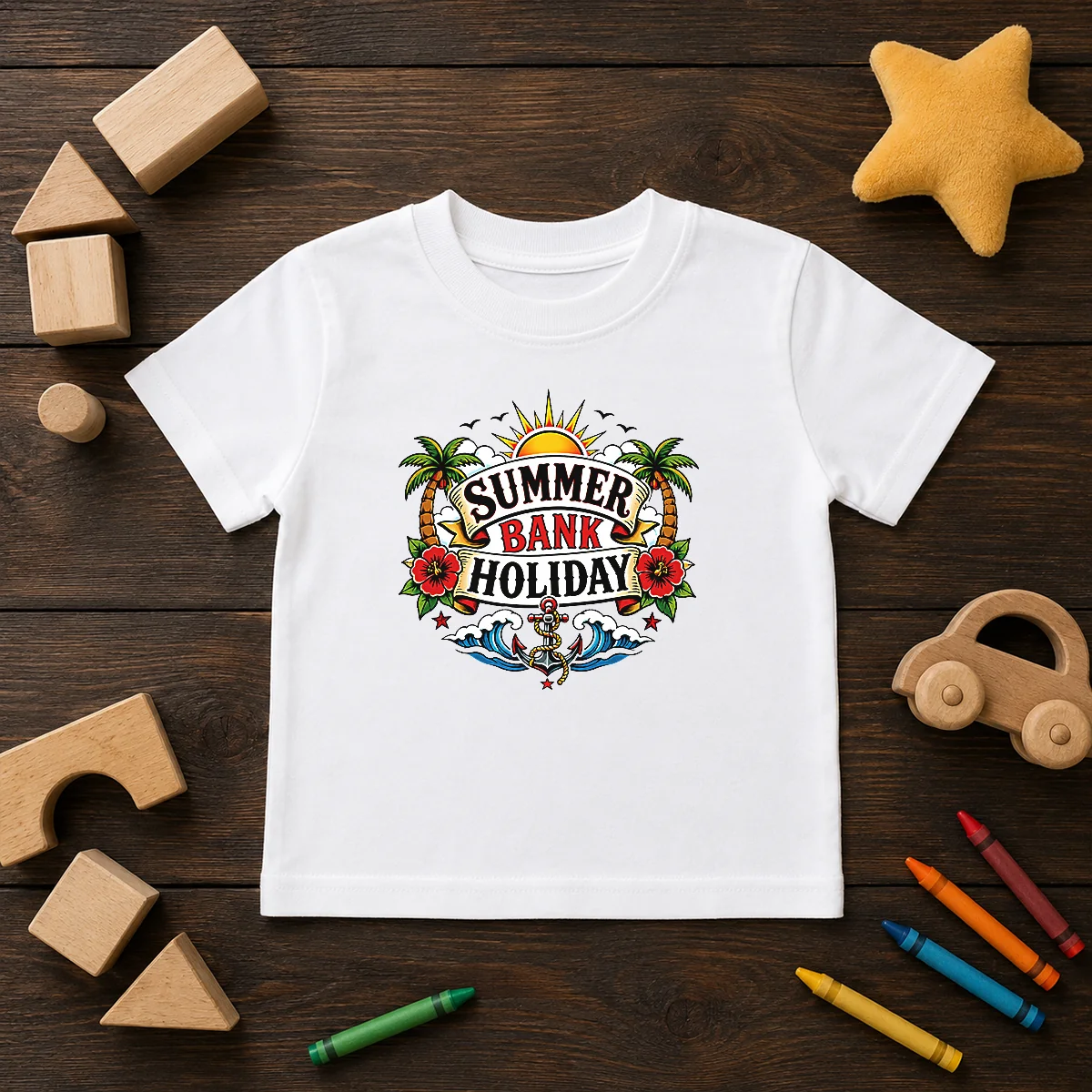 Official Traditional Tattoo Summer Bank Holiday Anchor Hibiscus Kids T-Shirt