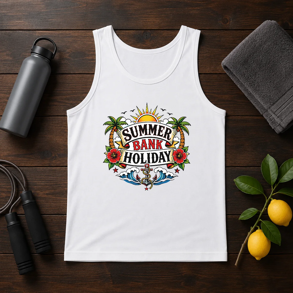 Official Traditional Tattoo Summer Bank Holiday Anchor Hibiscus Tank Top
