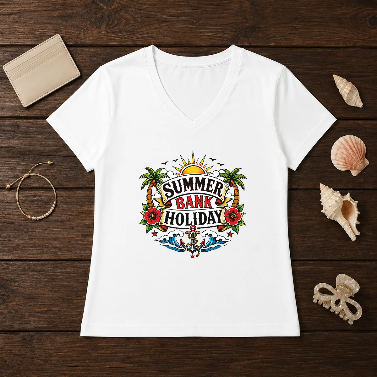 Official Traditional Tattoo Summer Bank Holiday V-Neck Shirt Official Traditional Tattoo Summer Bank Holiday V-Neck Shirt