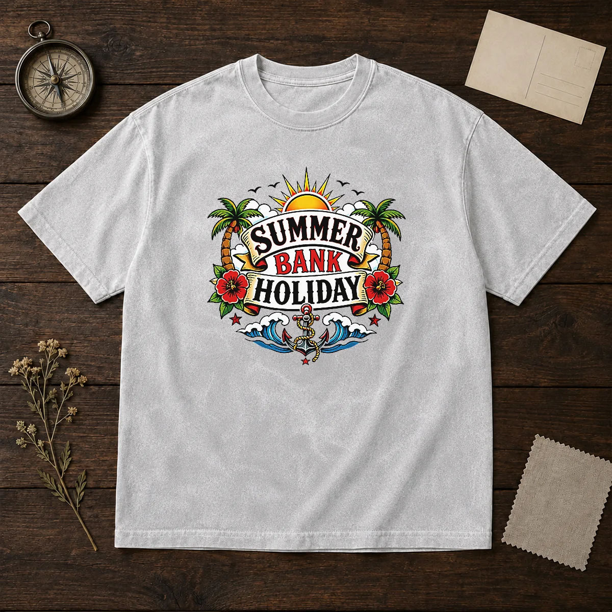 Official Traditional Tattoo Summer Bank Holiday Anchor Hibiscus Washed T-Shirt