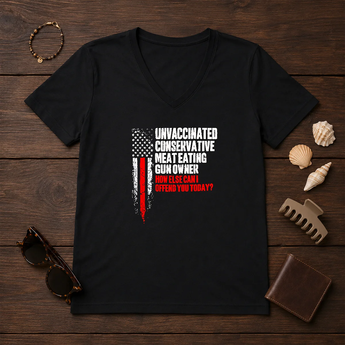Official Unvaccinated Conservative Meat Eating Gun V-Neck Shirt Official Unvaccinated Conservative Meat Eating Gun V-Neck Shirt