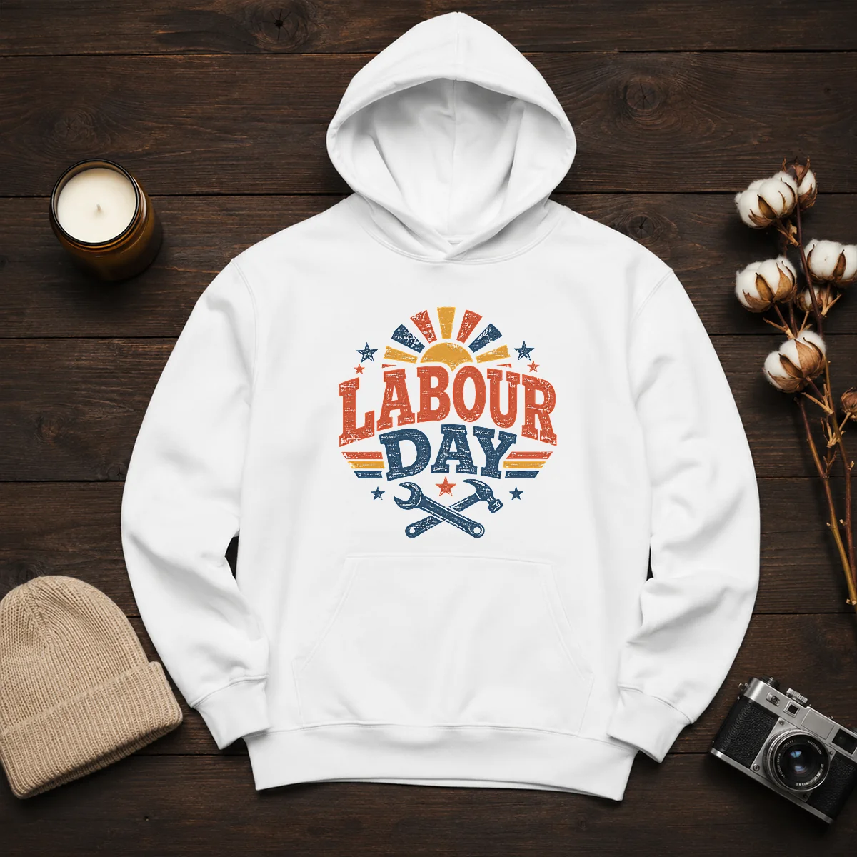 Official Vintage Retro Labour Day Sunburst Tools Hoodie