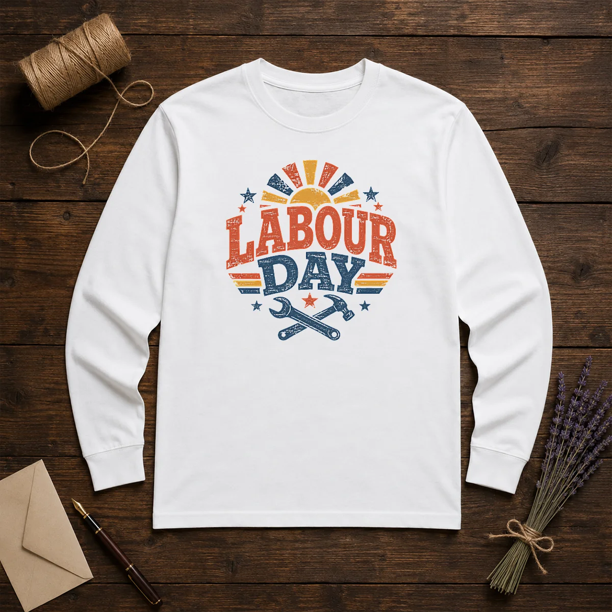 Official Vintage Retro Labour Day Sunburst Tools Long Sleeve Shirt