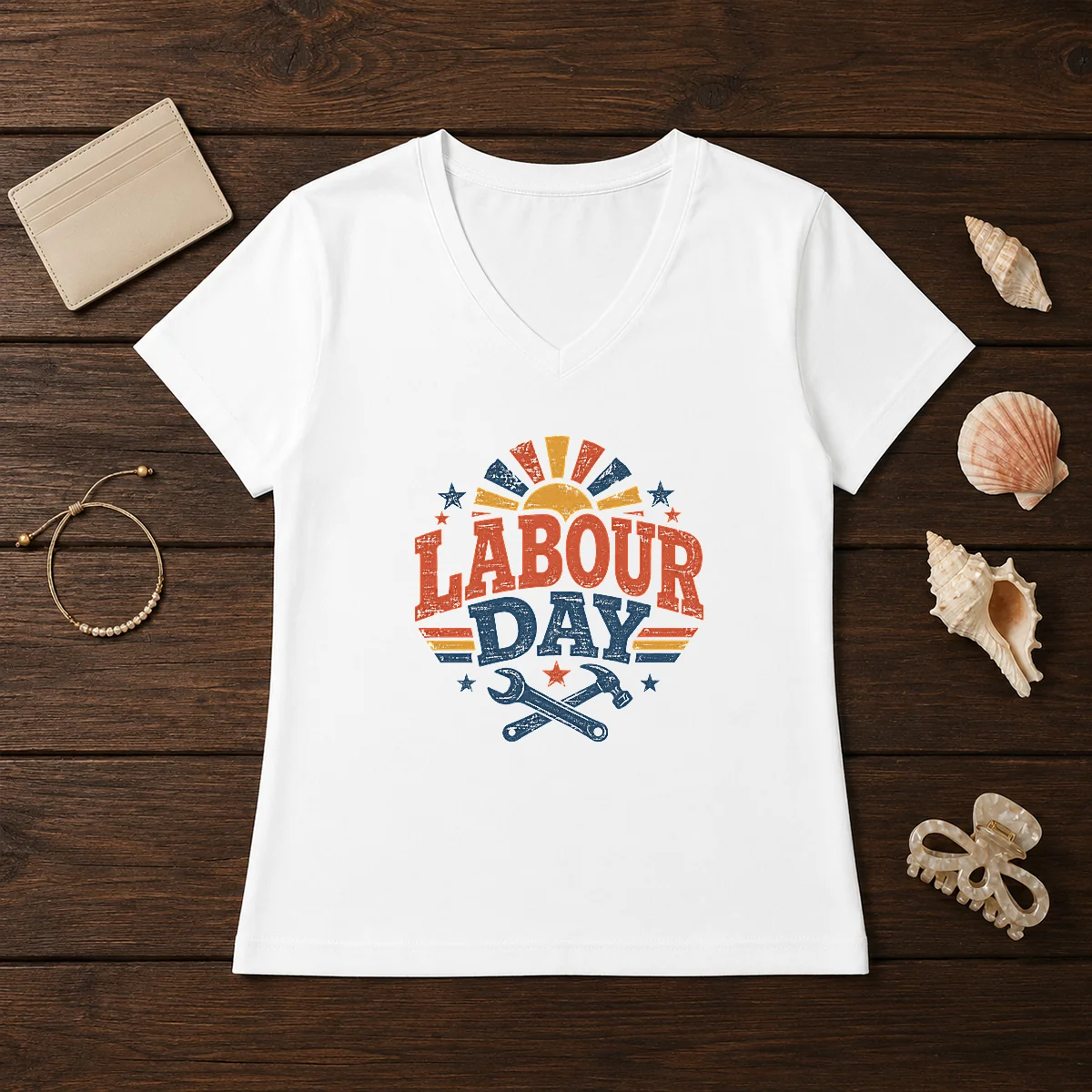 Official Vintage Retro Labour Day Sunburst V-Neck Shirt Official Vintage Retro Labour Day Sunburst V-Neck Shirt