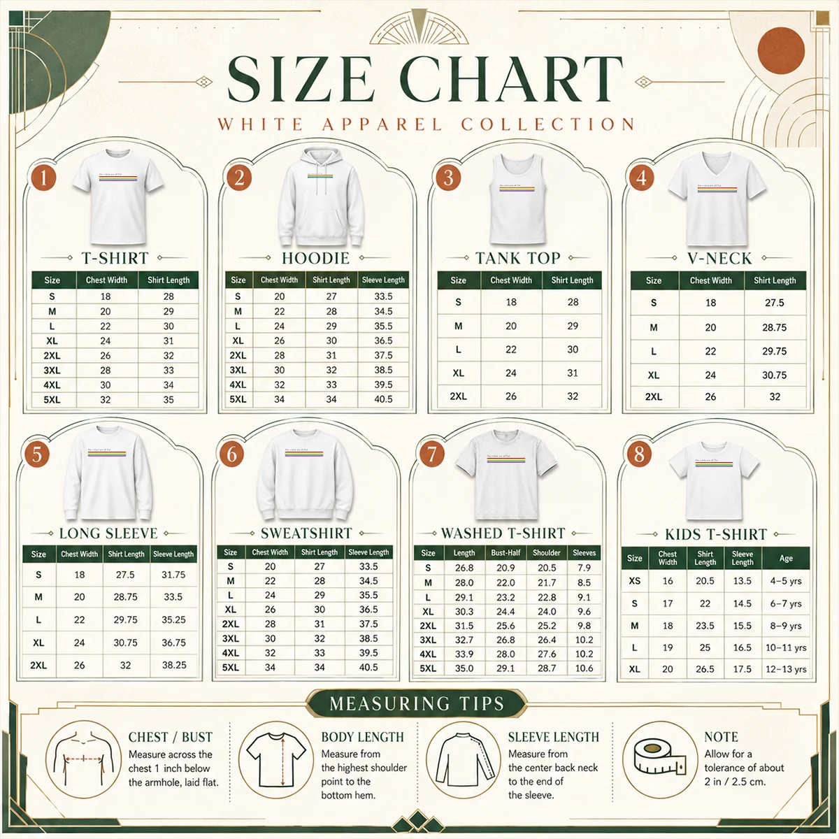 Original The Colors Are All Flat Rainbow Pride LGBTQ Pride Size Chart Size chart for Original The Colors Are All Flat Rainbow Pride LGBTQ Pride with measurements in inches and cm to help choose the right fit