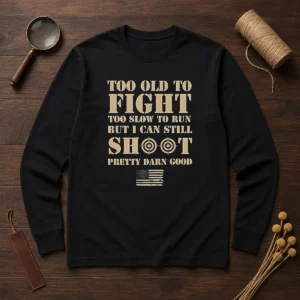 Original Too Old To Fight Too Slow To Run But I Can Still Shoot Pretty Darn Good Long Sleeve Shirt