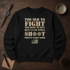 Original Too Old To Fight Too Slow To Run But I Can Still Shoot Pretty Darn Good Sweater