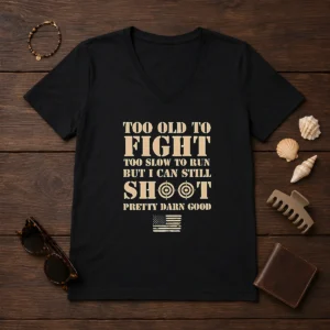 Original Too Old To Fight Too Slow To Run But I Can Still Shoot Pretty Darn Good V-Neck Shirt