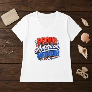 Premium Proud American Worker Labour Day Pop Art V-Neck Shirt