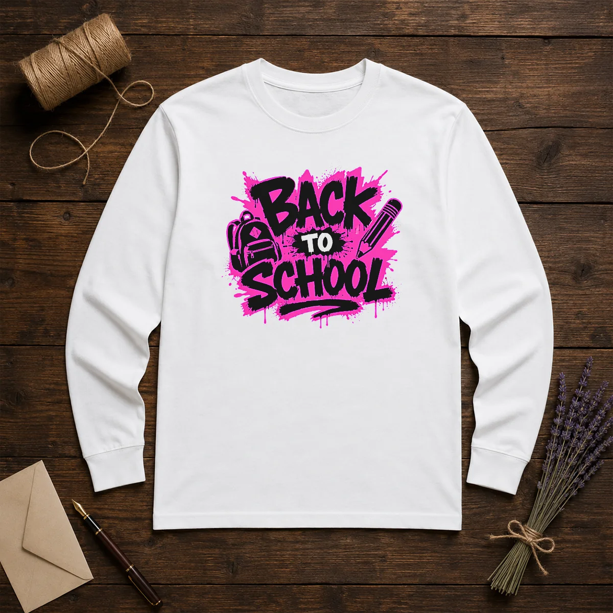 Pretty Cute Cartoon Back To School Apple Pencil Stars Long Sleeve Shirt