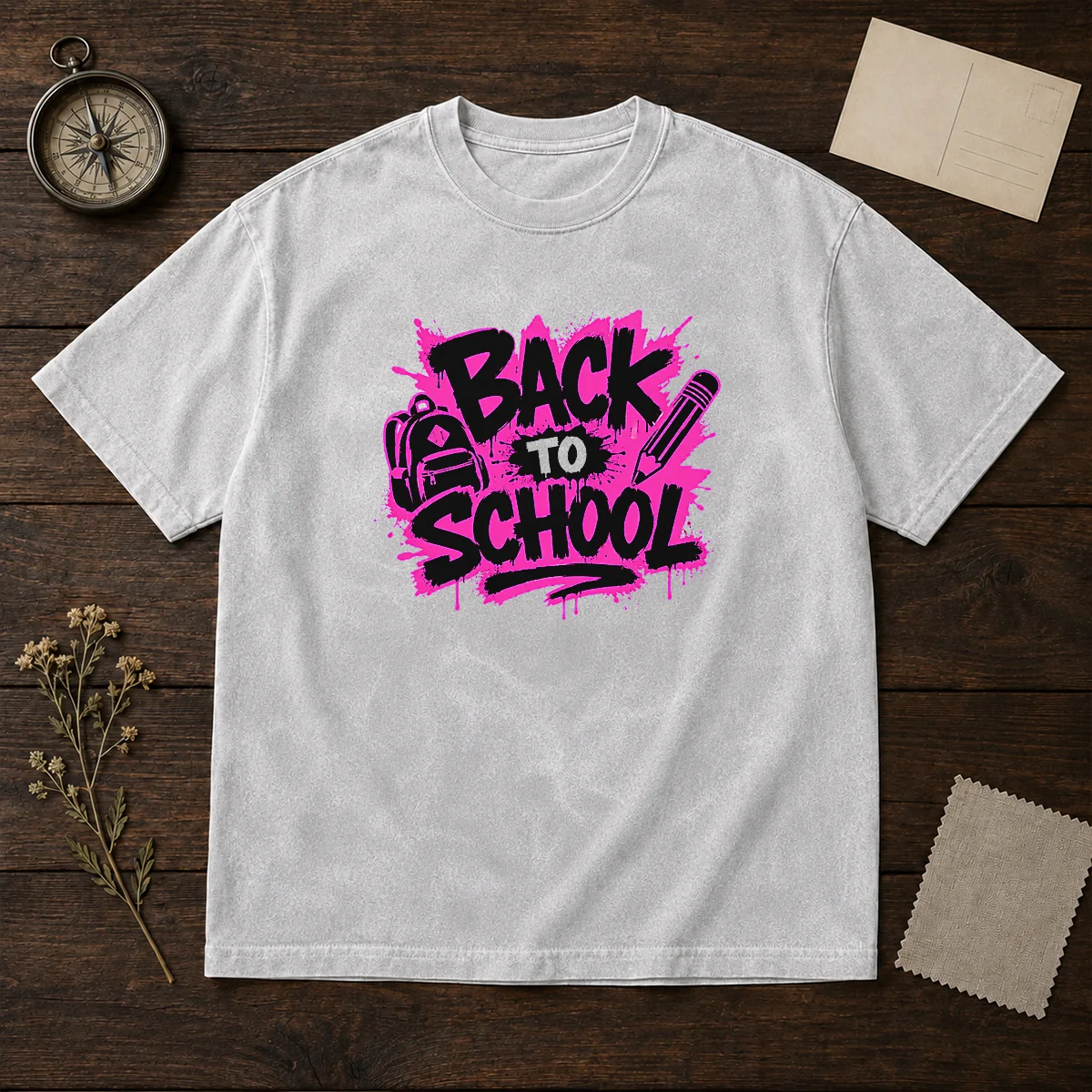 Pretty Cute Cartoon Back To School Apple Pencil Stars Washed T-Shirt