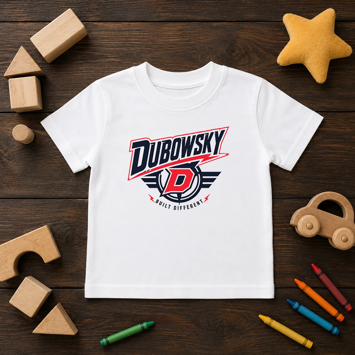 Pretty Dubowsky Built Different Lightning Bolt Sports Logo Kids T-Shirt