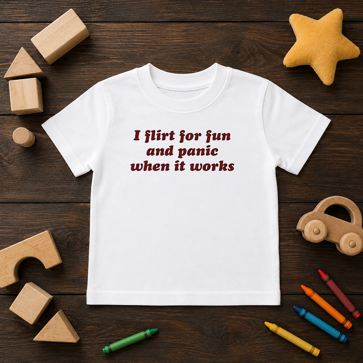 Pretty I Flirt For Fun And Panic When It Works Funny Sarcastic Joke Slogan Kids T-Shirt