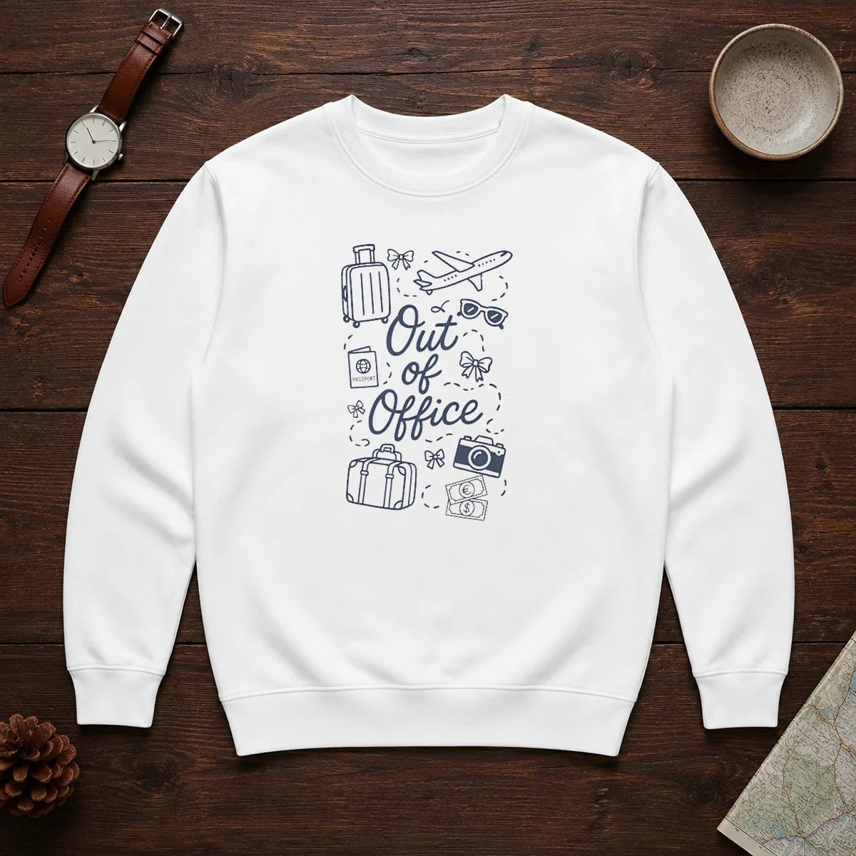 Pretty Travel Inspired Doodle Out Of Office Vacation Sweater