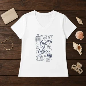 Pretty Travel Inspired Doodle Out Of Office Vacation V-Neck Shirt