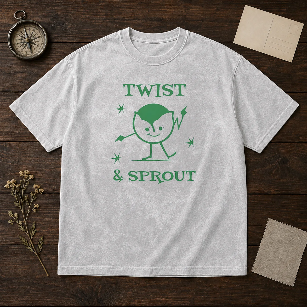 Pretty Twist And Sprout Dancing Vegetable Character Washed T-Shirt