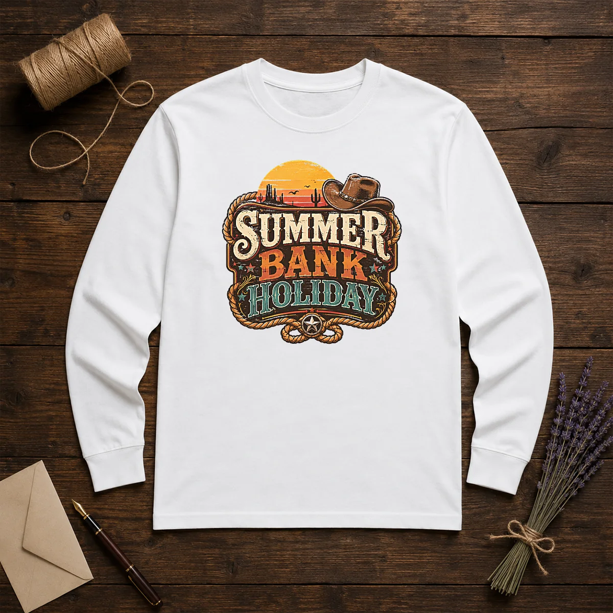 Pretty Western Cowboy Summer Bank Holiday Desert Sunset Long Sleeve Shirt