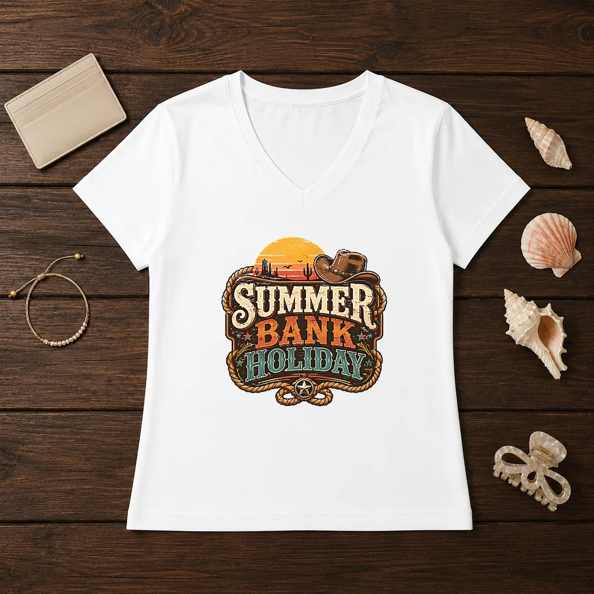 Pretty Western Cowboy Summer Bank Holiday V-Neck Shirt Pretty Western Cowboy Summer Bank Holiday V-Neck Shirt