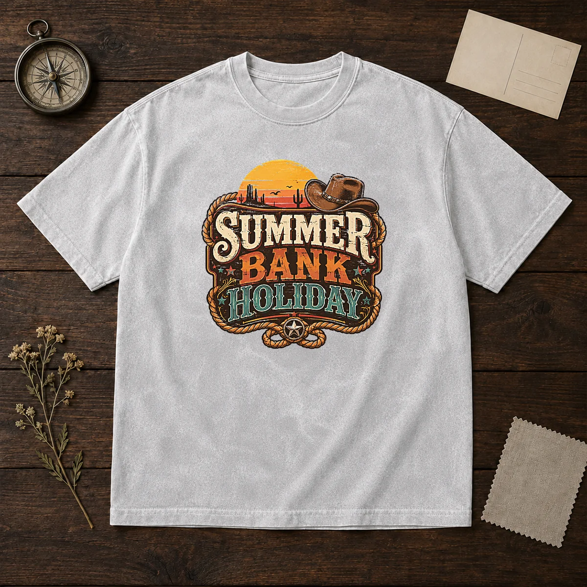 Pretty Western Cowboy Summer Bank Holiday Desert Sunset Washed T-Shirt